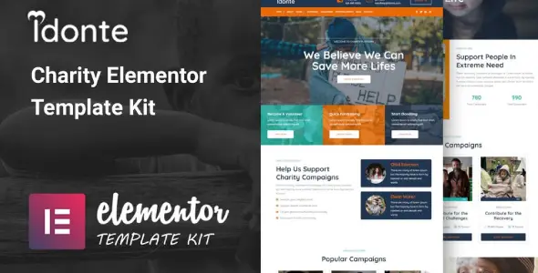 iDonte โ Charity Non-Profit Elementor Template Kit
